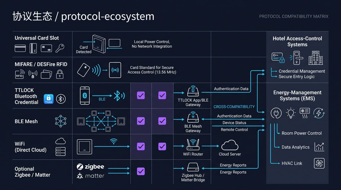 สวิตช์คีย์การ์ดรองรับ TTLOCK กำลังอ่านคีย์การ์ดโรงแรม TTLOCK